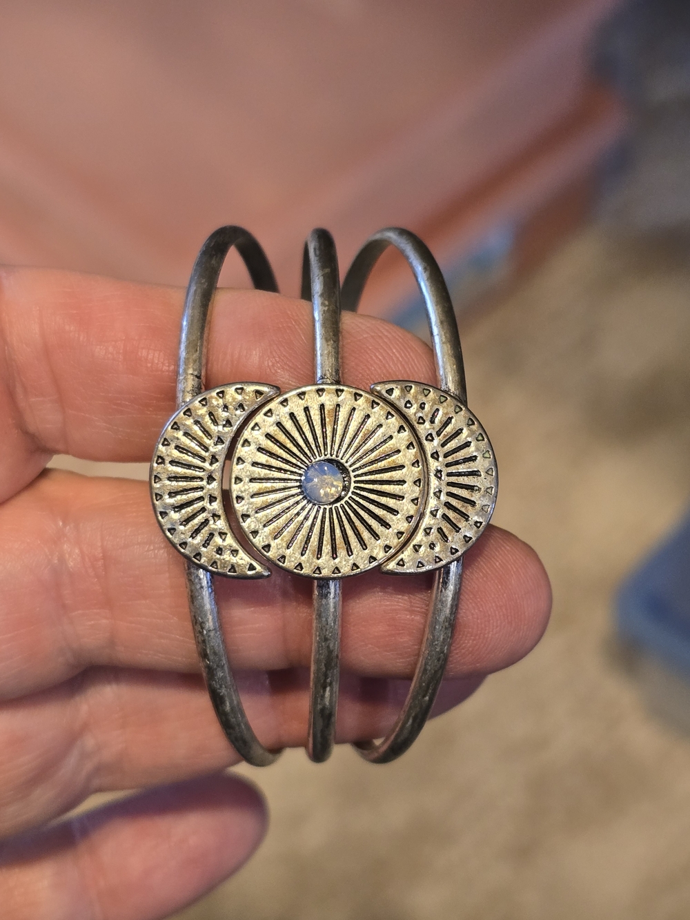 Silver-Tone Sunburst Triple-Band Cuff Bracelet - Silver 6"